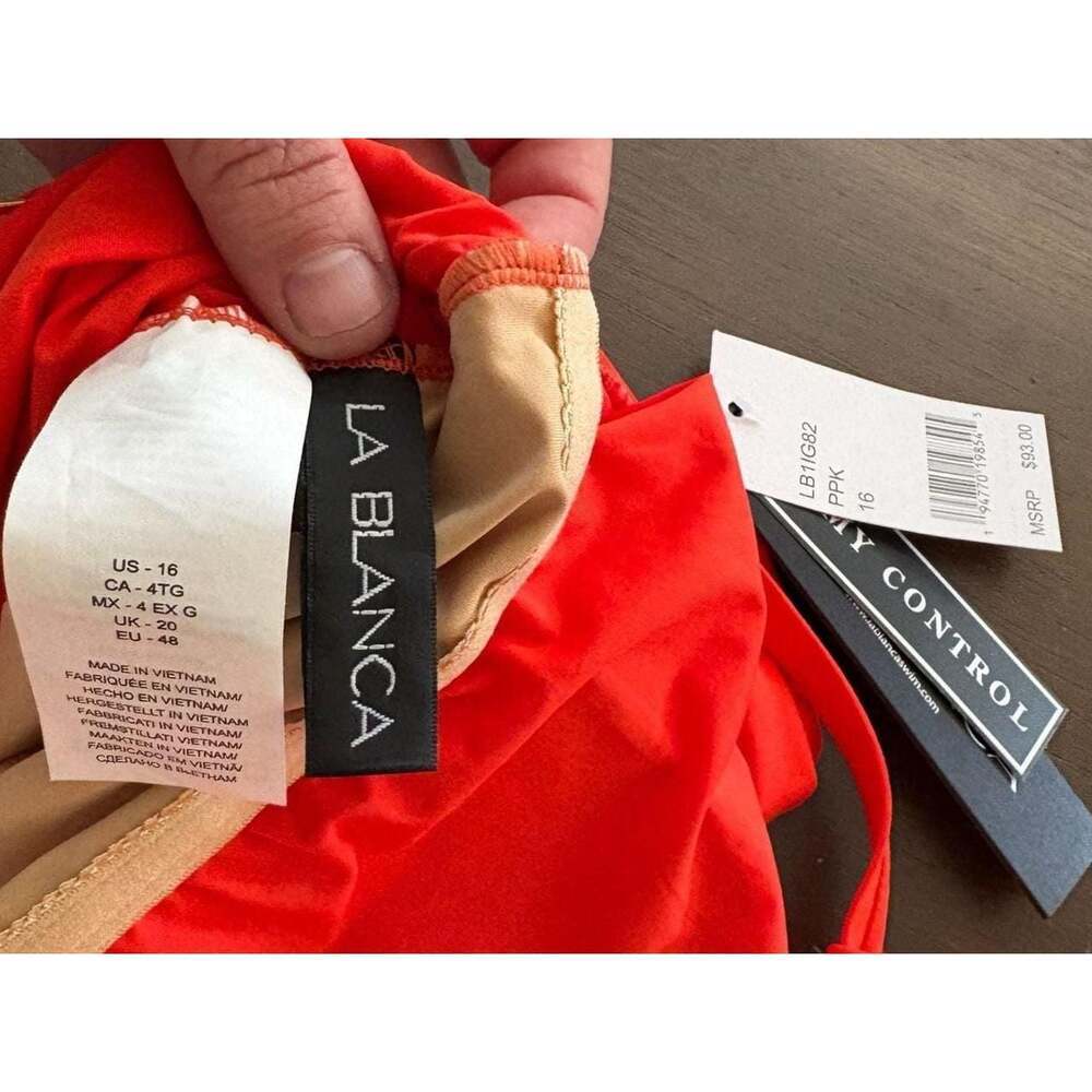 La Blanca Island Goddess Tummy Control One-Shoulder Tankini Top Orange Size 16 - Picture 3 of 7